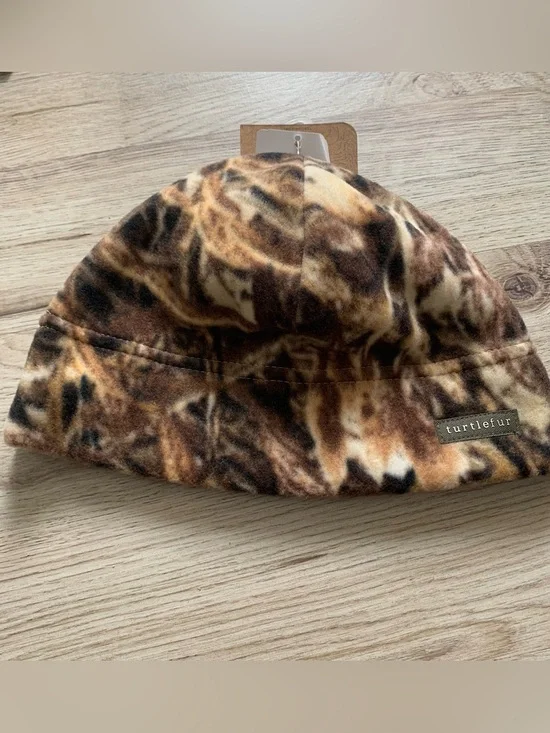 Turtle Fur Kids Brown Patterned Fleece Beanie Size 3/6 Years NWT