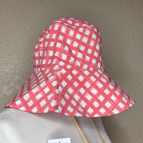 Coral White Reversible Lattice Print Nantucket Bucket Cloth Hat Women's One Size