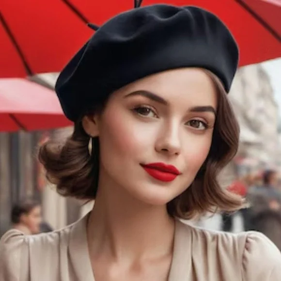 Women's Wool Knit black French beret hat minimalist Classic Preppy Fall Winter