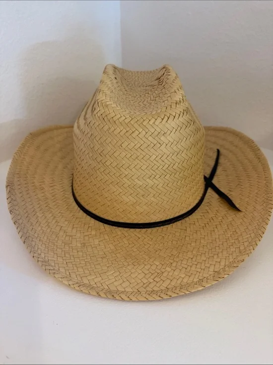 Straw Cowboy Hat with Black Band - Natural