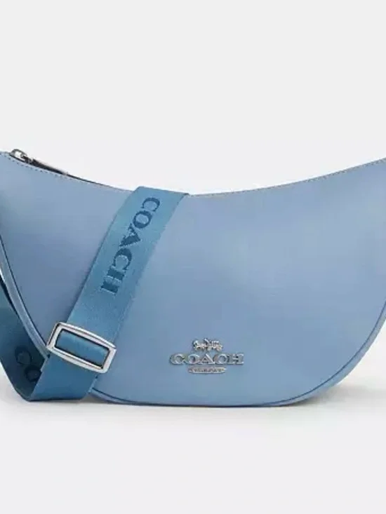 Coach Light Blue Leather Crescent Crossbody with Logo Strap