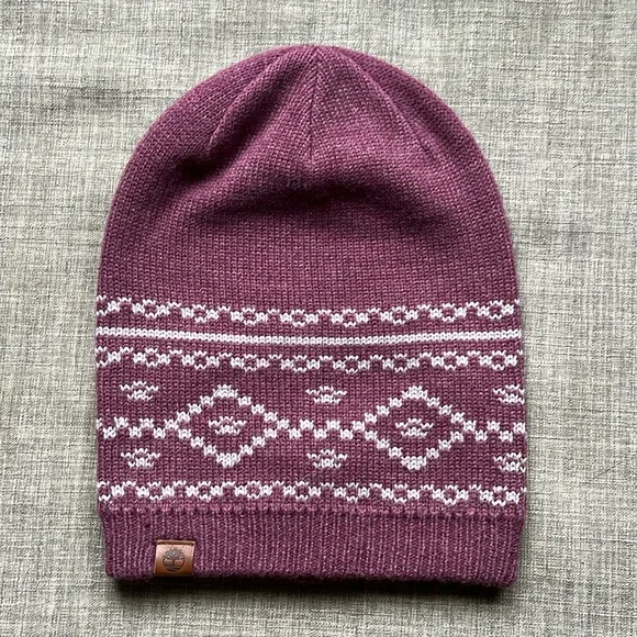 Timberland Knit Beanie Hat Maroon Red Women's