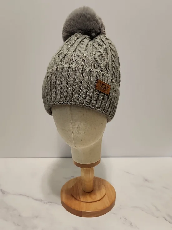 UGG Gray Knit Pom Pom Beanie