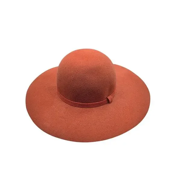 Wide-Brim 100% Wool Floppy Hat Rust‎ OS