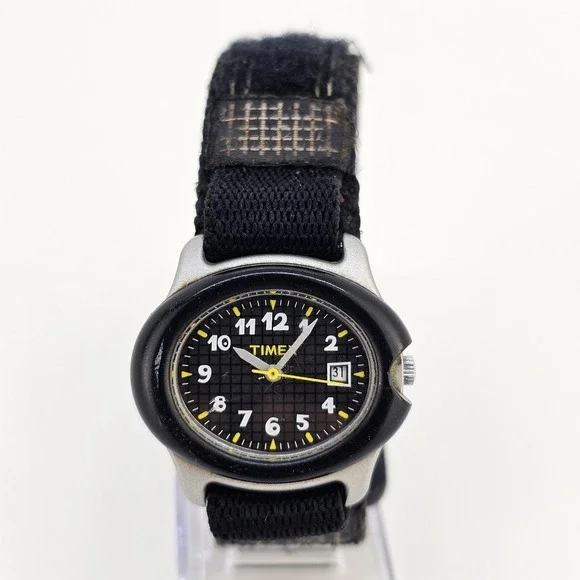 Timex Kids Children Watch 32MM Black Dial Date Black Nylon Band New Battery‎