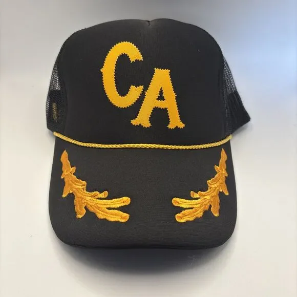 Otto CA California Trucker Hat Black Gold Foam Mesh Snapback Cap