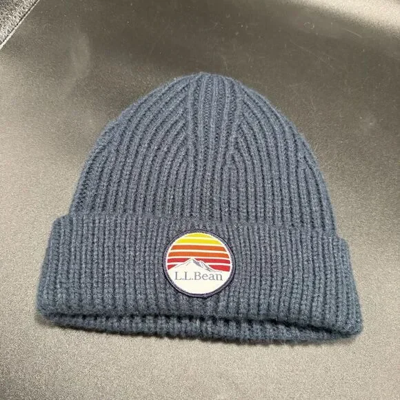 LL Bean Beanie Kids OSFA One Size Fits All Blue Ribbed Knit Pull On Stretch
