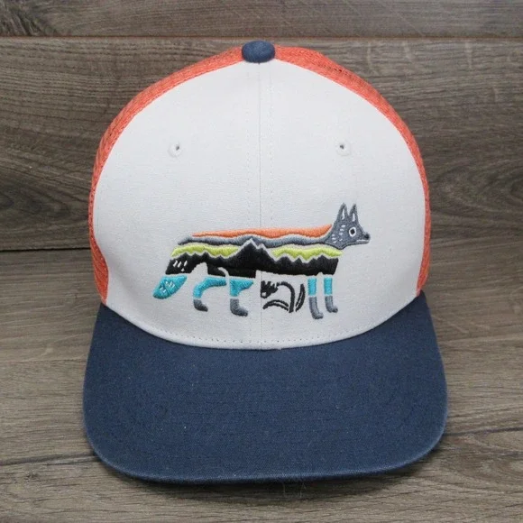 Patagonia Hat Cap Youth Snap Back White Orange Foxxy Fitz Mountain Trucker