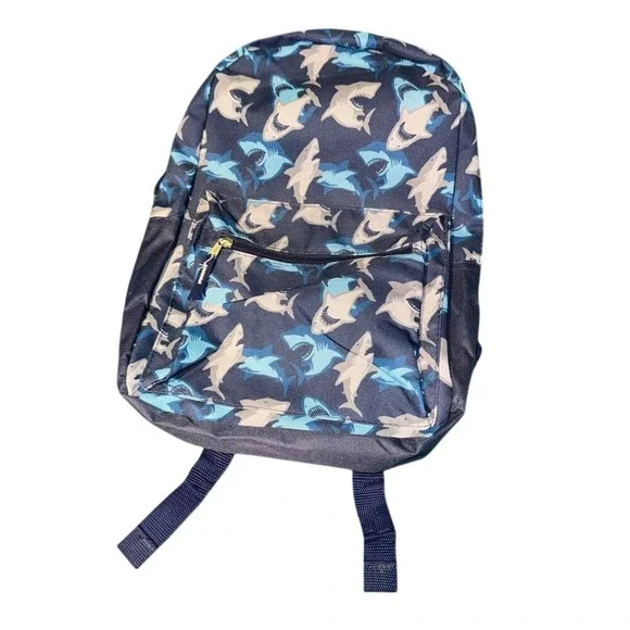 Blue Shark Print 17 Inch School Backpack‎ Kids Boys Great White Shark Bag