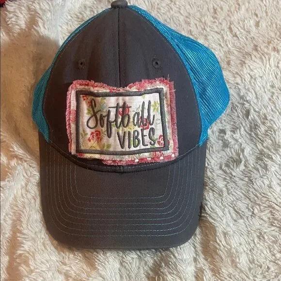 Softball Vibes Cap with Blue Mesh