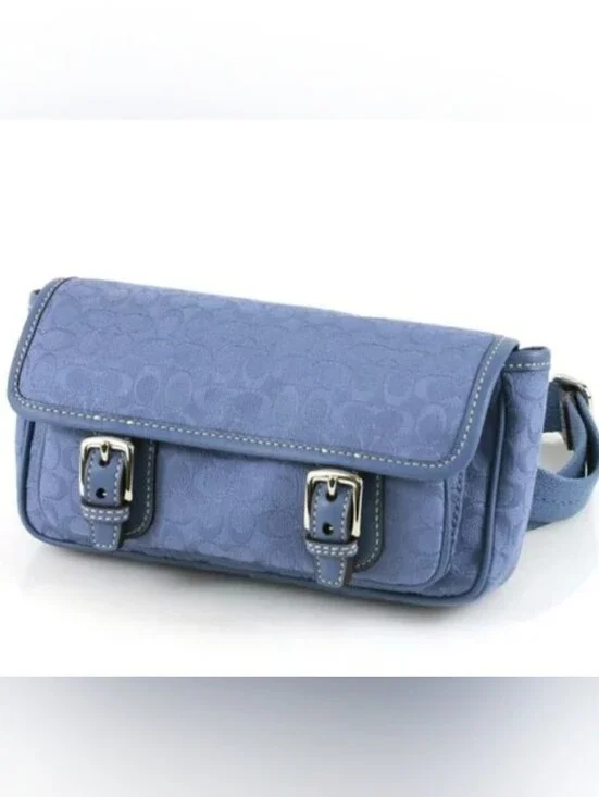 Y2K Coach Jacquard Vintage Bon Voyage Signature Blue Belt Bag/Fanny Pack