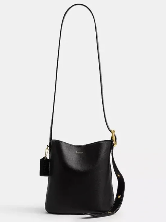Coach Bleecker Bucket Bag 21 Black Full Grain Leather Boho Minimalist