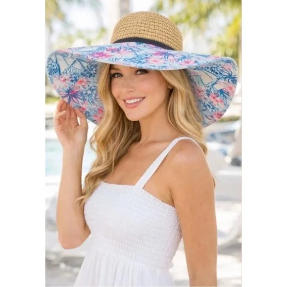 Lilly Pulitzer Wide Brim Beach Hat‎ in Sea To Shining Sea OS
