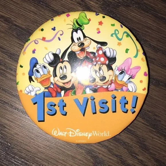 3” Walt Disney world Orlando 1st visit! Pin back button- FREE w/Disney purchase