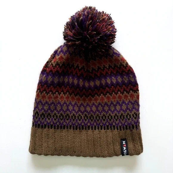 WIGWAM Pom Pom Beanie Hat Adult One Size Brown‎ Orange Cap