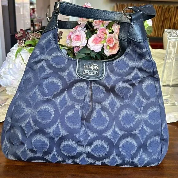 Coach Madison Phoebe Tumbled Blue Logo 3 section Navy lining inside and dust bag