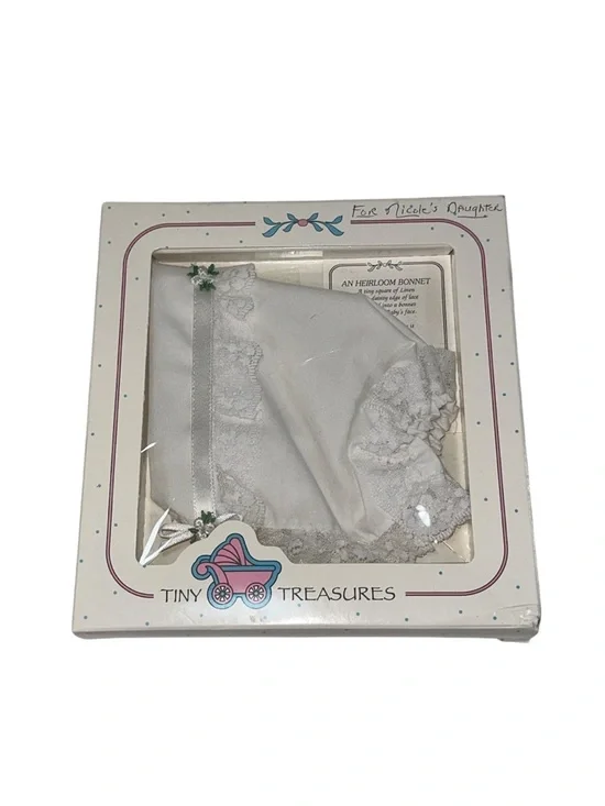 Tiny Treasures Heirloom Baby Bonnet Gift Set Lace Ribbon Christening Baptism