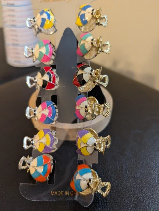 Retro Kids Colorful Enamel Insect Mini Claw Hair Clips - 12 Pack