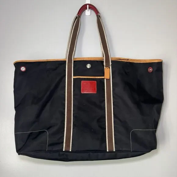 Coach Nylon & Leather Tote Black/Red/Brown Snap Up Large L2K-5074