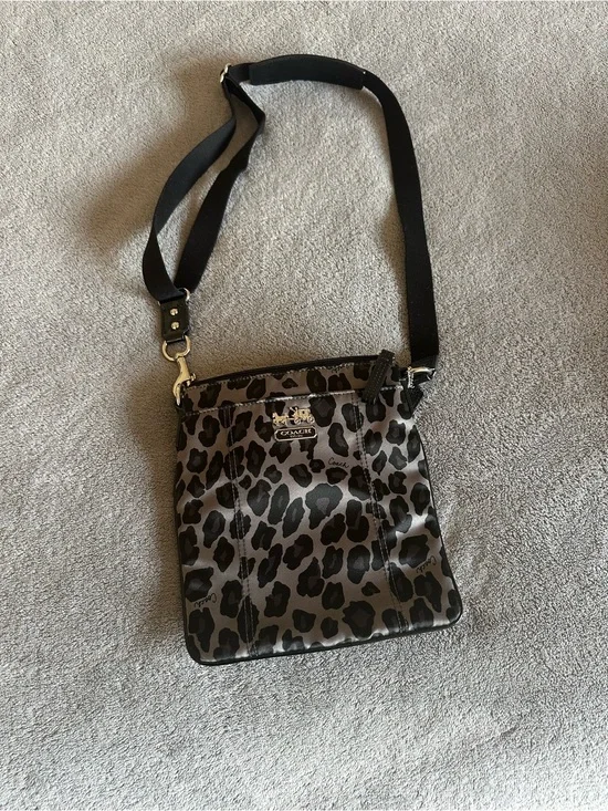 Coach Gray and Black Leopard-Print Crossbody Bag
