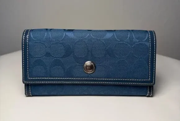 Coach Vintage Signature Blue Jacquard Canvas Trifold Slim Envelope Wallet NWOT 7