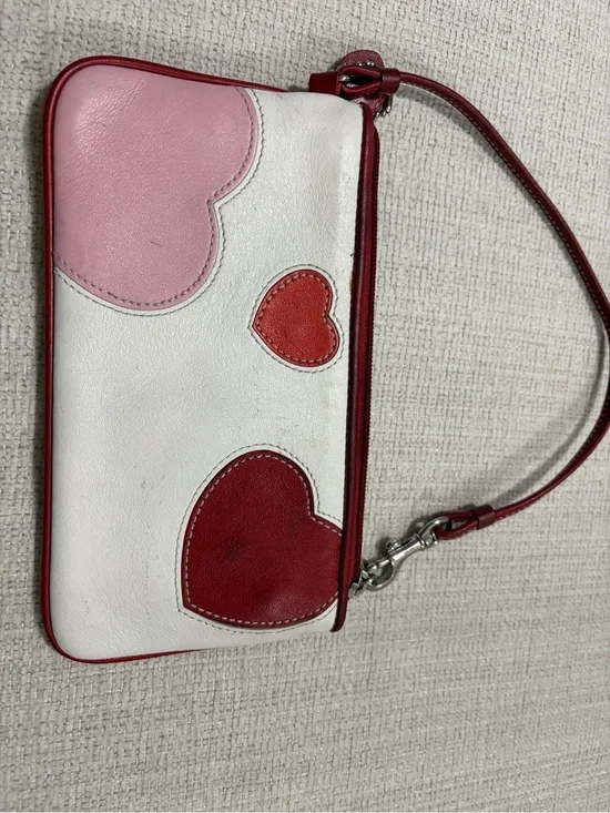 Vintage Coach Women's Heart Accent Wristlet - White, Pink & Red