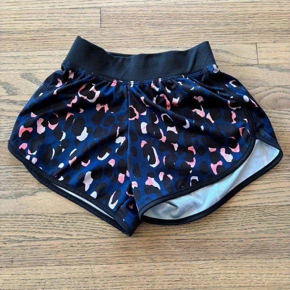 Z by Zella Girls Blue Pink Leopard Print‎ Running Shorts Size S 7/8