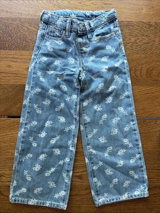 Old Navy Girls 5T Wide Leg Floral Print Jeans Adjustable Waist