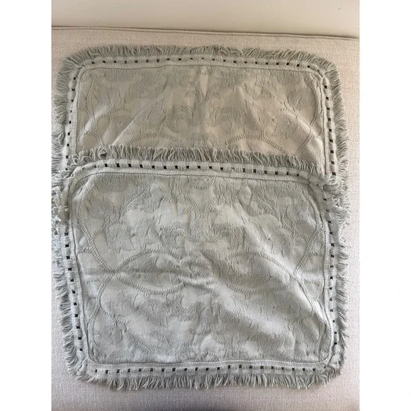 Crown Crafts Set of 2 Chenille Fringe Bed Pillow Shams Blue Standard Size