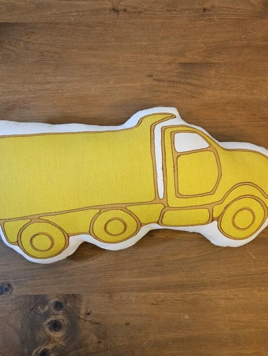 Crate & Barrel Kids Yellow Dump Truck Decorative Pillow Nursery Bedroom Bedding