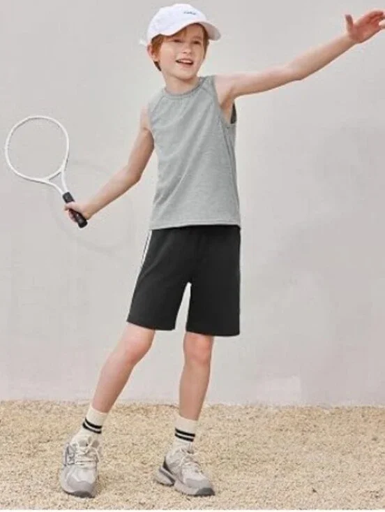 Boys Tank Top Athletic Sleeveless Crewneck T-Shirts Kids Gray