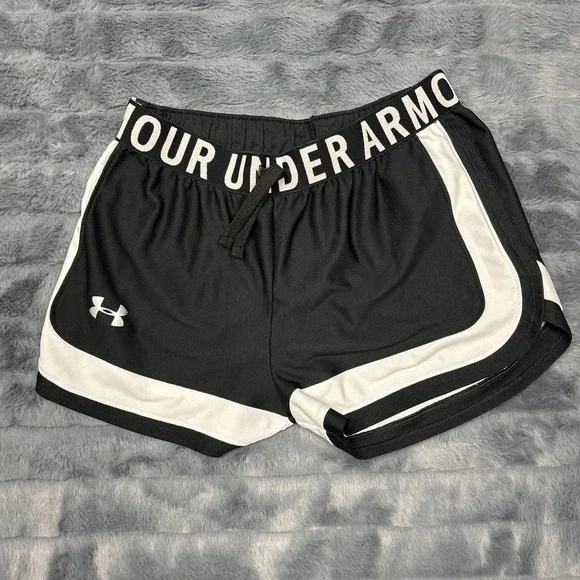 Under Armour Girls Black White HeatGear Athletic Shorts Youth Large YLG Loose