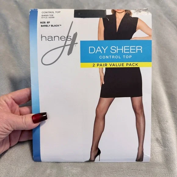 Hanes Day Sheer Control Top Pantyhose EF‎ Barely Black 2 Pair New