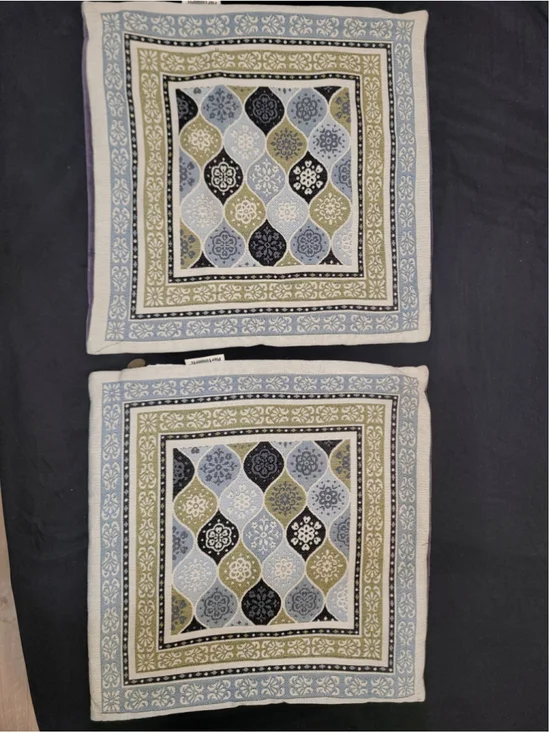 Pier 1 18x18 Throw Pillow Covers Set of 2 Blue Green Medallion Velvet Back