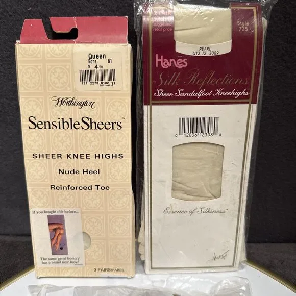 Worthington Sheer Knee Highs Nude Queen Hanes Sheer Sandalfoot Pearl 2-Pair OSFA