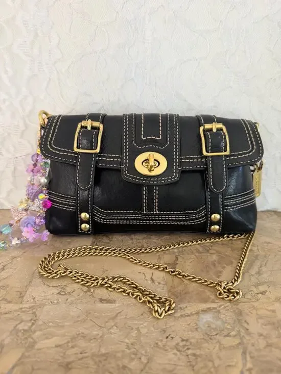 Coach black vachetta Handbag clutch belted small crossbody chain shoulder bag