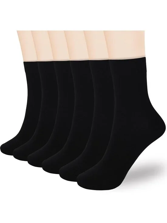 🧦Women's All Black 6 Pairs Thin Above Ankle Socks Cotton Crew Socks