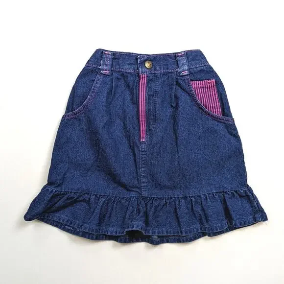 Vintage Oshkosh B'gosh Skirt Girls Size 6 Blue Denim Ruffle 90s