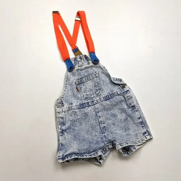 Vintage Levis Shortalls Boys Sz 24m Blue Acid Wash Overalls Suspenders 90s