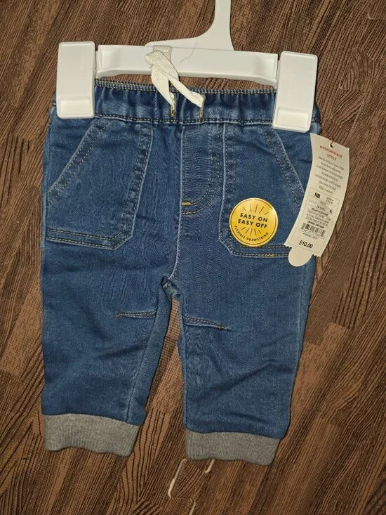 Baby Cat & Jack Newborn Jogger Jeans With Stretch Waistband & Cuffed Ankles - Bl