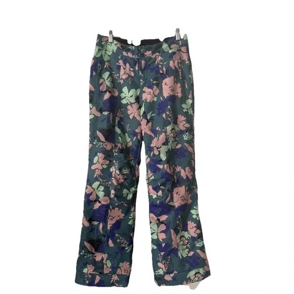 Obermeyer Girls L 14-16 Floral Ski Snow Pants Insulated Green Snowboard