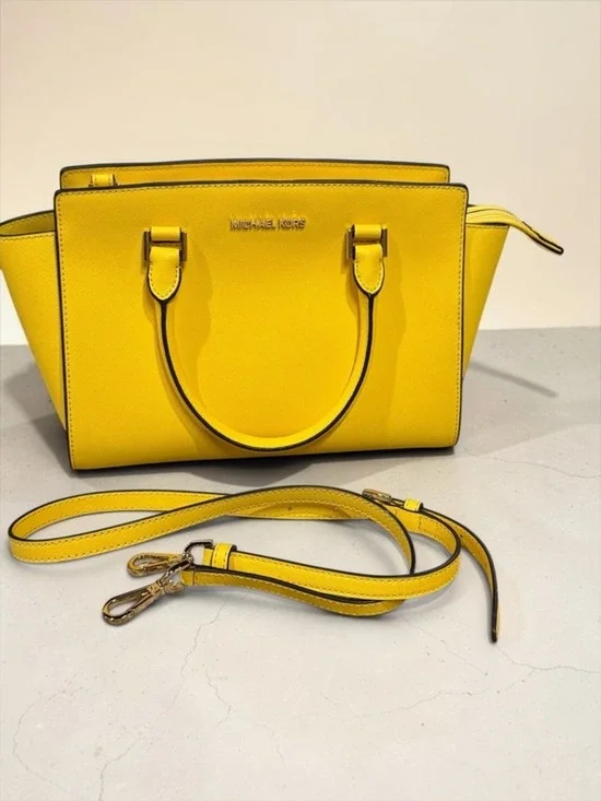 Michael Kors Medium Saffiano Leather Satchel Yellow Crossbody - EUC