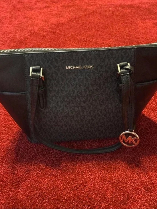Michael Kors Black Signature MK Tote with Silver Hardware