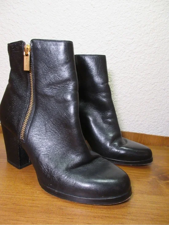 Michael Kors Black Leather Ankle Boots with Side Zip - Women's