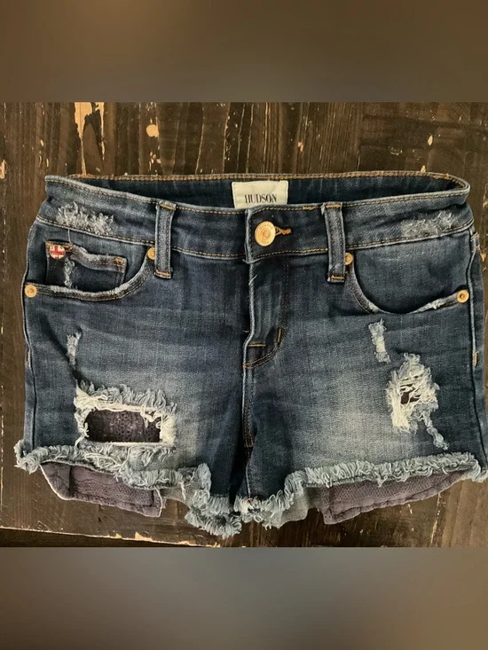 Kids Hudson Jean shorts Dark Blue Distressed Denim
