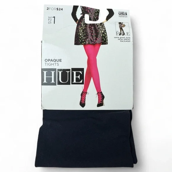 HUE‎ Opaque Tights Non-Control Top Womens Size 1 Navy Blue New