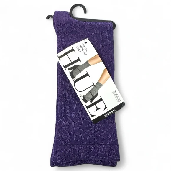 Hue Aubergine Purple Luster Brocade Socks Womens One Size Fits Most‎