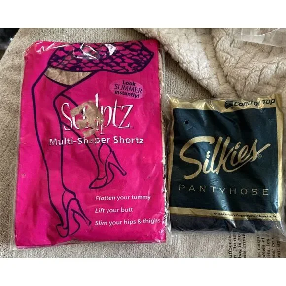 Nylon Pantyhose Lot Of Two Vintage Scuptz Silkies X-Tall‎