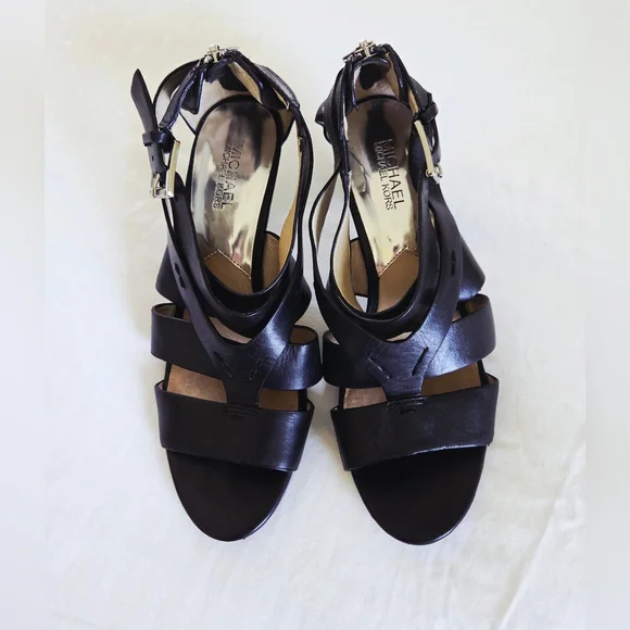 Michael Kors ✨️ Zoe Black Leather Women's Sandals Size 10