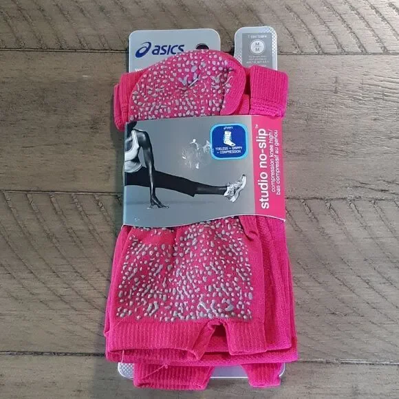 Asics Womens Performance Sport Fashion Pink Knee High Toeless No-Slip Socks NWT